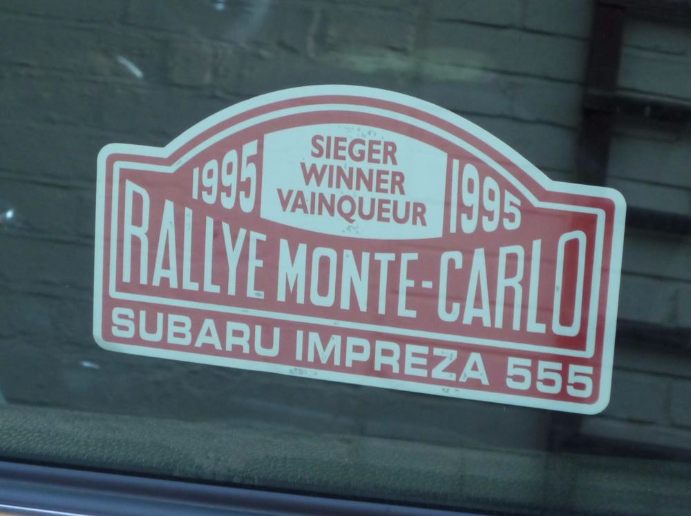 Subaru Impreza 555 1995 Monte Carlo Rally Winner Lick'n'Stick Window Sticker. 5".