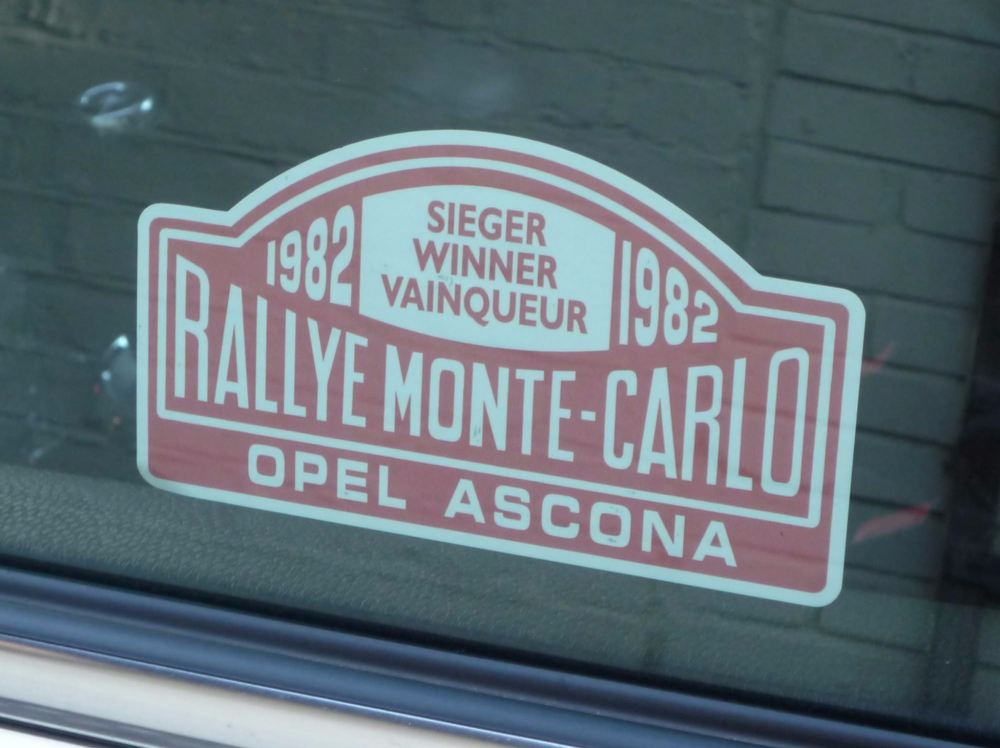 Opel Ascona 1982 Monte Carlo Rally Winner Lick'n'Stick Window Sticker. 5".