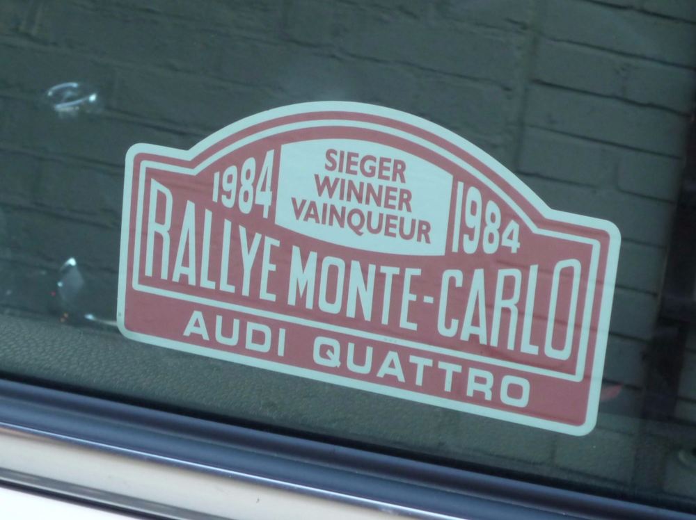 Audi Quattro 1984 Monte Carlo Rally Winner Lick'n'Stick Window Sticker. 5