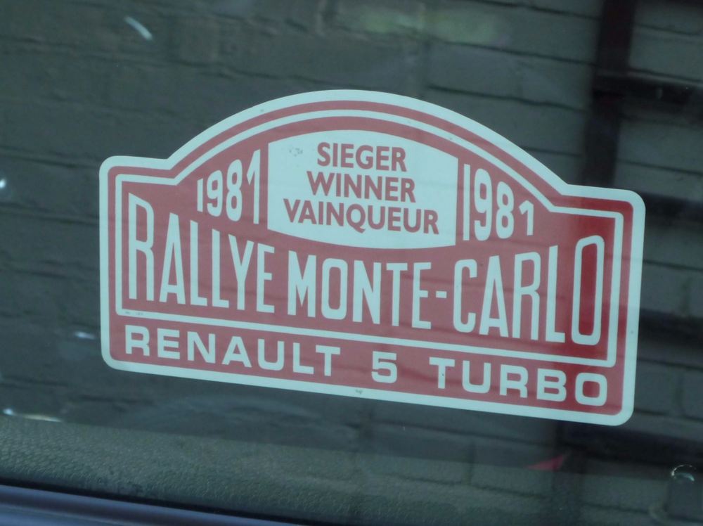 Renault 5 Turbo 1981 Monte Carlo Rally Winner Lick'n'Stick Window Sticker. 