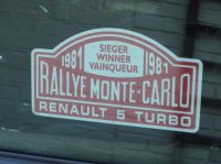 Renault 5 Turbo 1981 Monte Carlo Rally Winner Lick'n'Stick Window Sticker. 5".