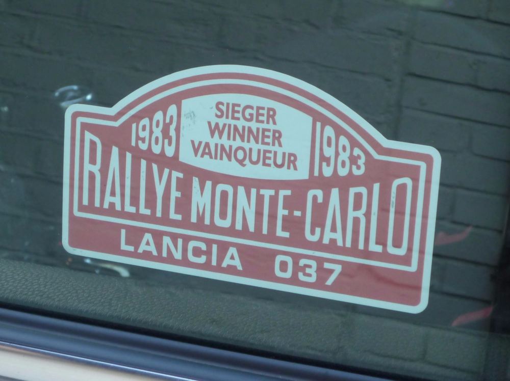 Lancia 037 1983 Monte Carlo Rally Winner Lick'n'Stick Window Sticker. 5".