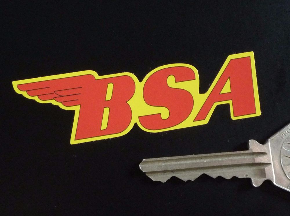 BSA Shaped Red & Yellow Stickers. 3", 4" or 6" Pair.