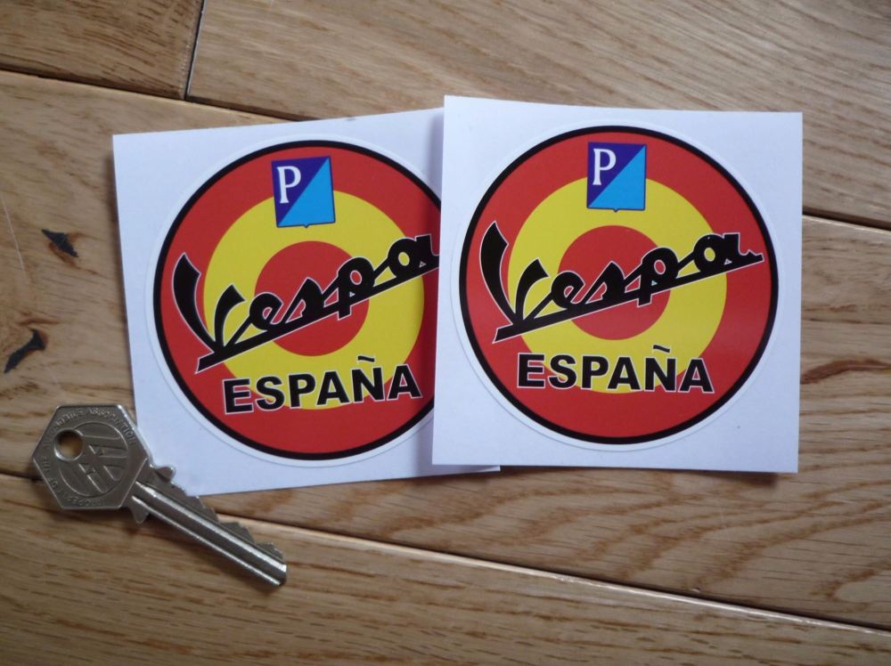 Vespa Piaggio Espa??a Roundel Stickers. 3" Pair.