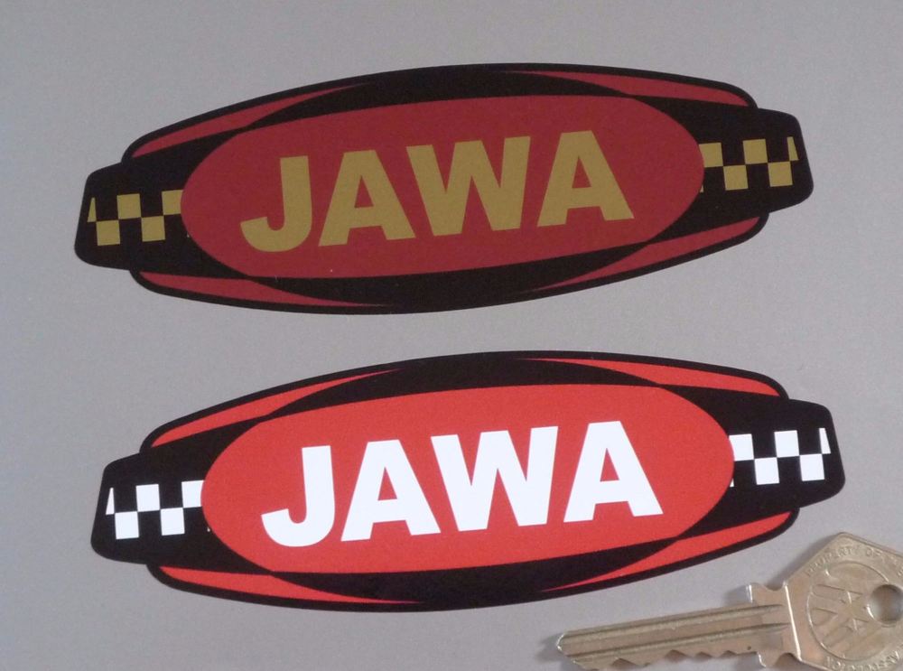 Jawa Chequered Band Style Logo Sticker. 5".