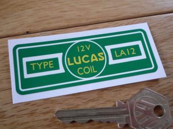 Lucas Coil Sticker. Old Style Green. LA12 12V. J.