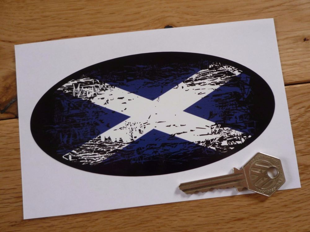 Scottish Saltire Flag Fade To Black Oval Sticker. 6