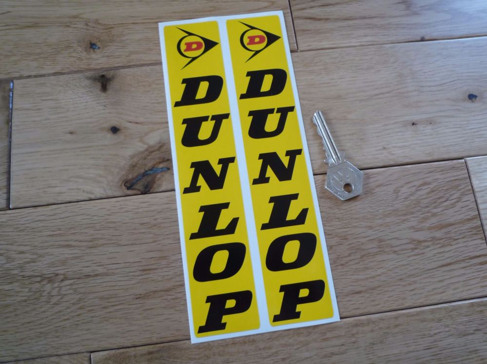 Dunlop Fork Slider Stickers. Black, Yellow, & Red. 8.25" Pair.