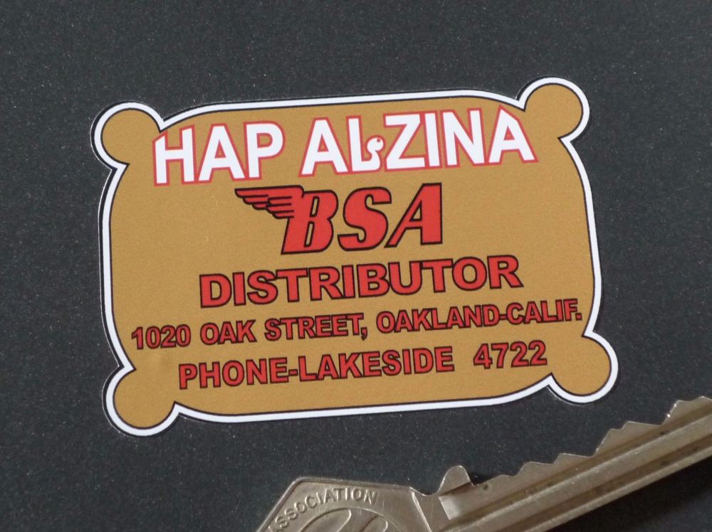 Hap Alzina BSA Distributor Oakland California Sticker. 2.5