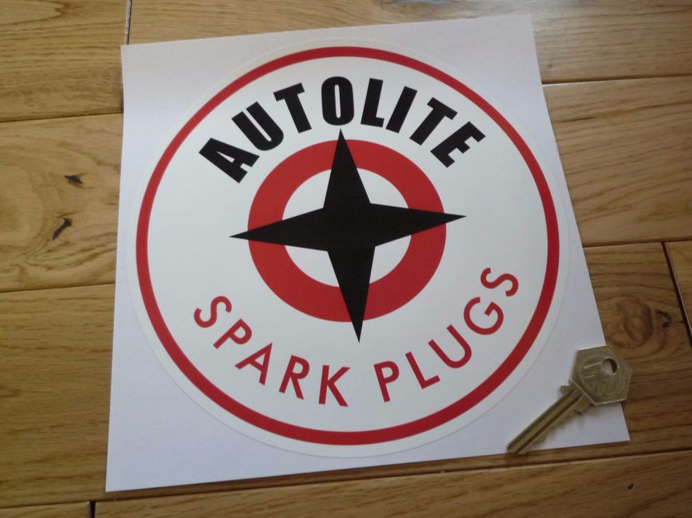 Autolite with Red Spark Plugs Text Round Sticker. 8