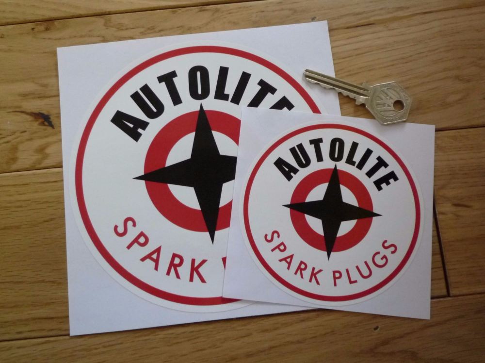 Autolite with Red Spark Plugs Text Round Stickers. 4