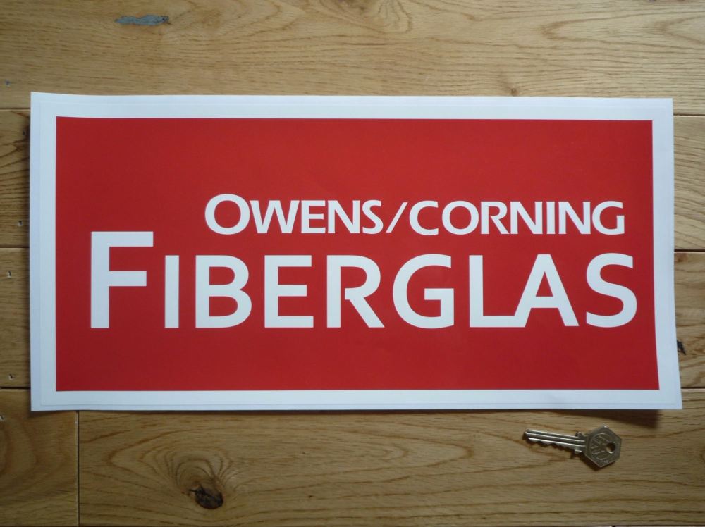 Owens/Corning Fiberglas Red & White Oblong Sticker. 16".