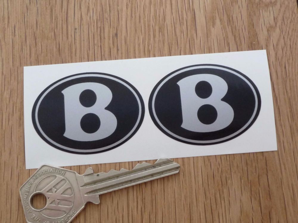Bentley Black & Silver Oval Stickers. 45mm Pair