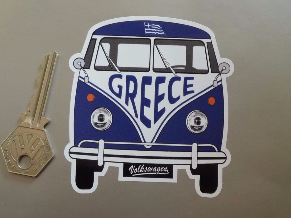 Greece Volkswagen Campervan Travel Sticker. 3.5".