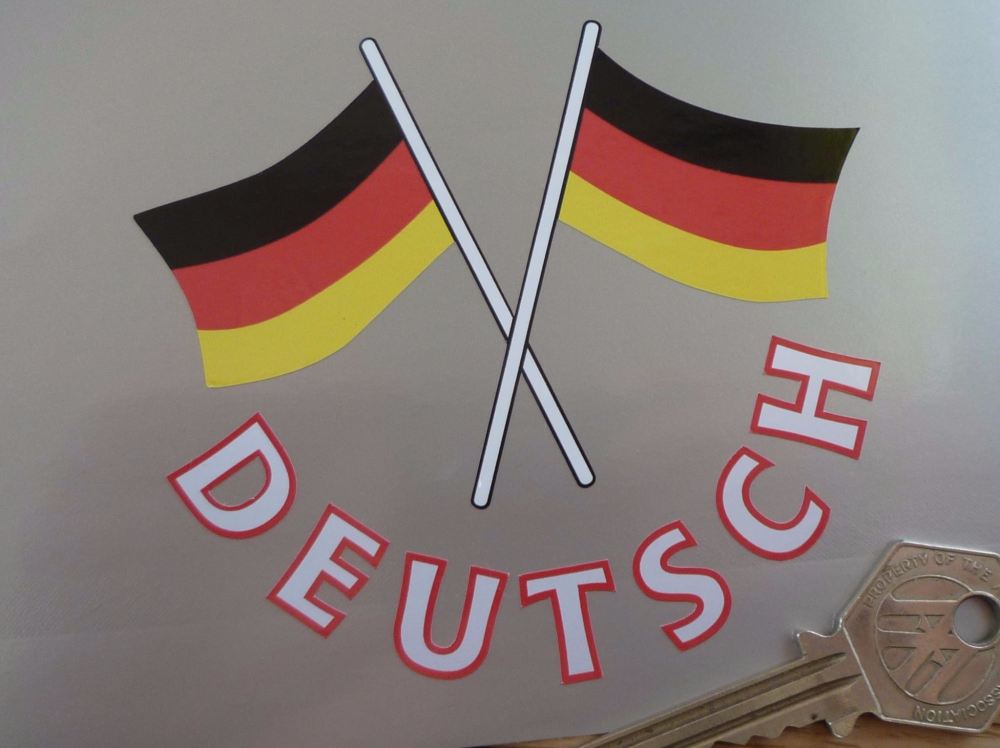 Deutsch Text & Crossed German Flags Cut Out Germany Sticker. 4