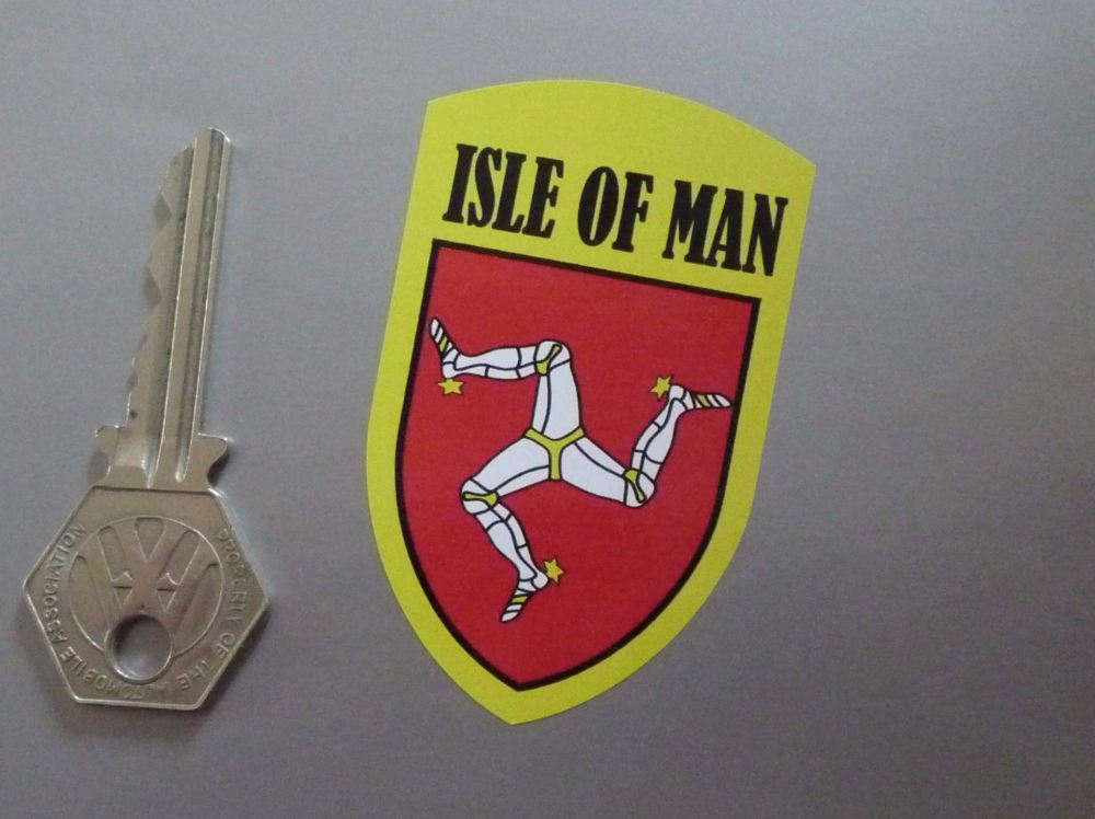 Isle Of Man Yellow Shield Style Stickers. 2.75