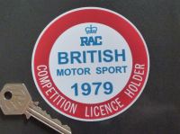 RAC British Motor Sport '78 or '79 Competition Licence Holder Static Cling Sticker. 3.5