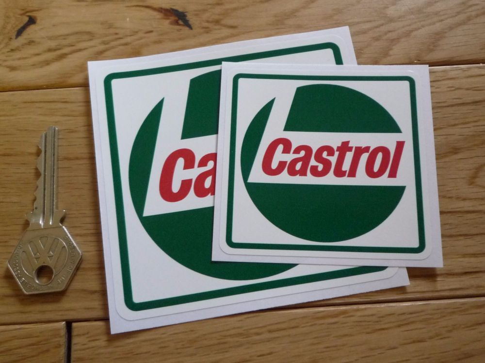 Castrol Square Framed Dark Green Stickers. 2, 3", or 4" Pair.