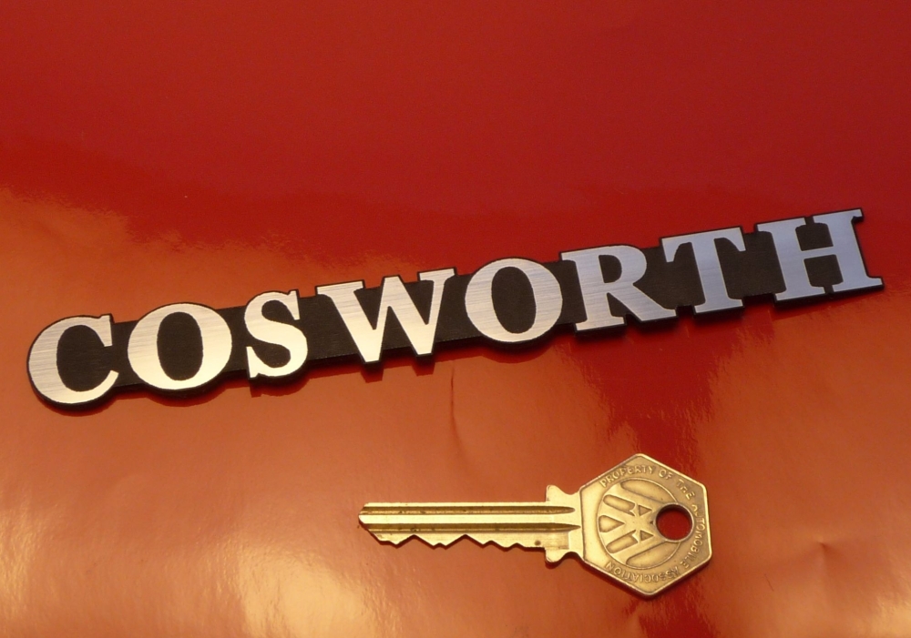 Cosworth Text Style Laser Cut Self Adhesive Car Badge. 6.25