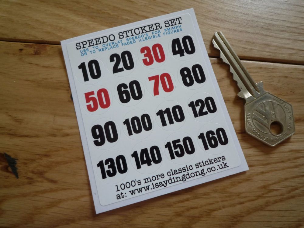 Speedo Sticker Set KM/MPH for Speed Dial. Set of 16. 15mm.
