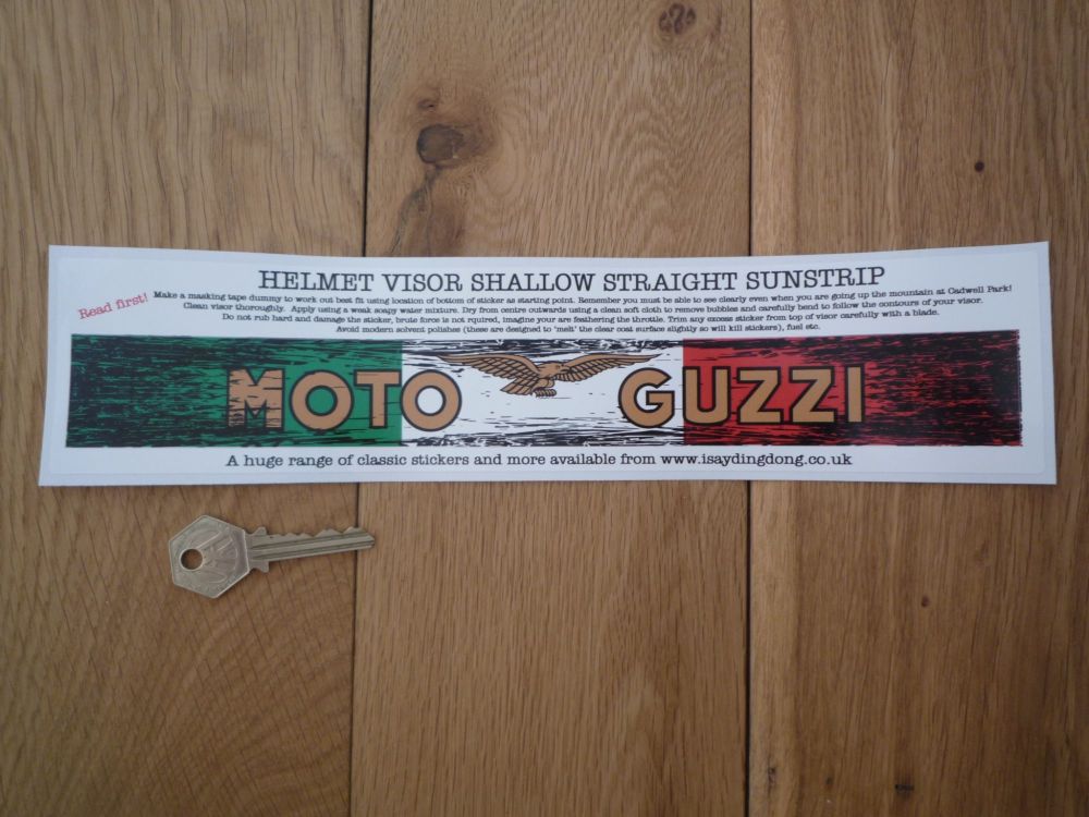 Moto Guzzi Worn & Distressed Helmet Visor Straight Sunstrip Sticker. 12". 35mm Tall.