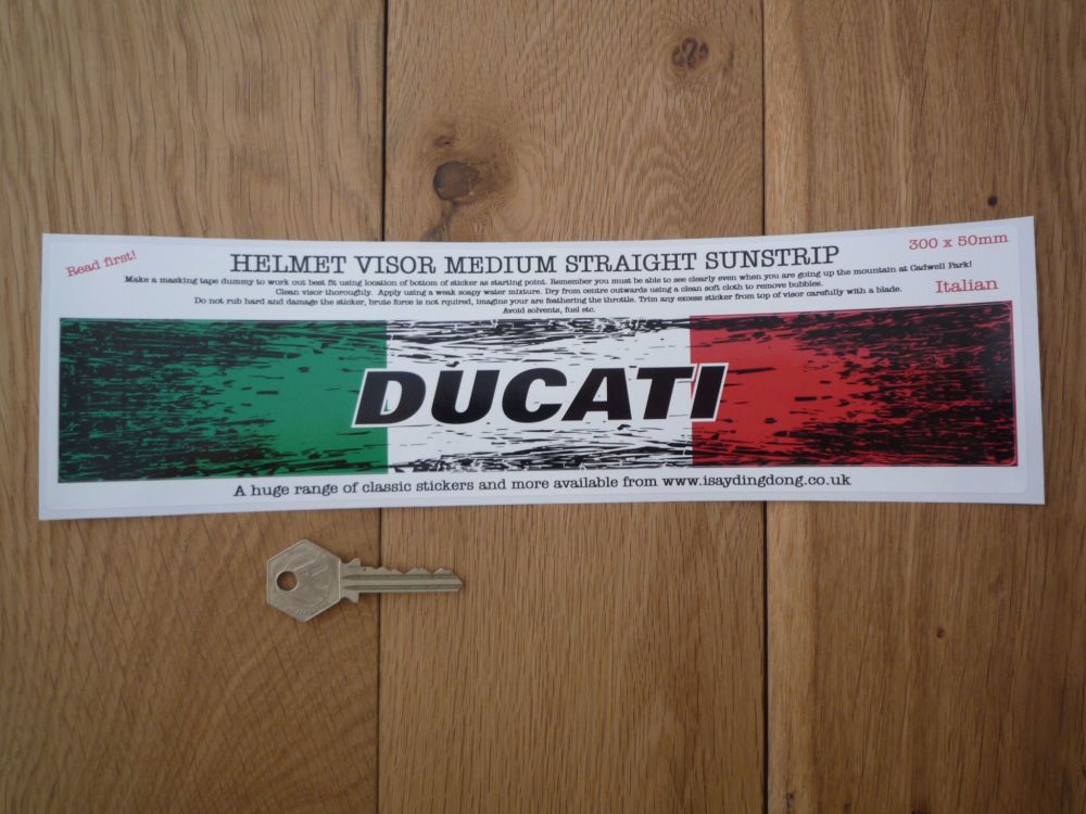 Ducati Worn & Distressed Helmet Visor Straight Sunstrip Sticker. 12". 50mm Tall.
