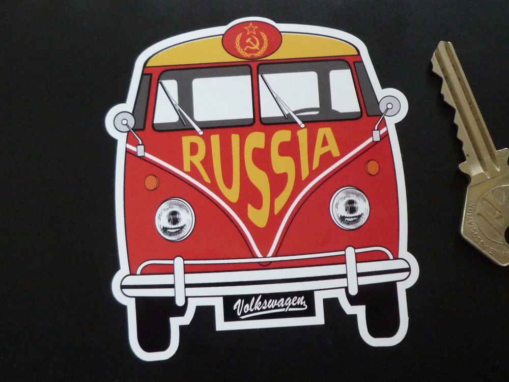 Russia Soviet Union USSR Style Volkswagen Campervan Travel Sticker. 3.5".