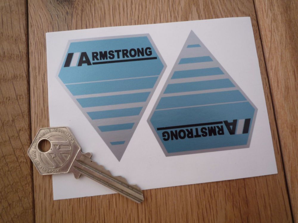 Armstrong Shock Absorber Blue & Silver Shaped Stickers. 2.5
