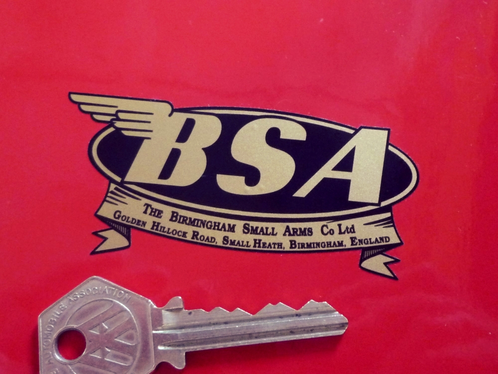 BSA Birmingham Small Arms Oval & Banner Logo Sticker. 3.25" or 4.75".