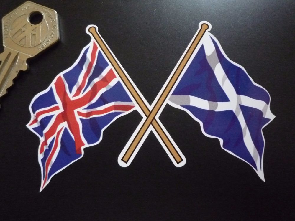 Crossed Union Jack & Scottish Saltire Flag Sticker. 4".
