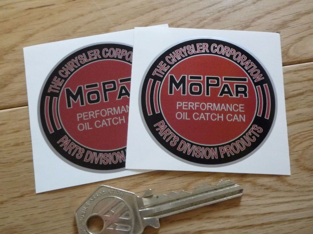 Mopar Performance Oil Catch Can Red & Black Chrysler Stickers. 2.25" Pair.