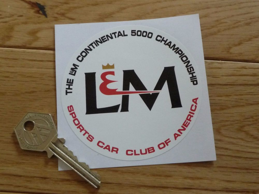 Sports Car Club of America, L&M Continental 5000 Championship Sticker. 3.5".