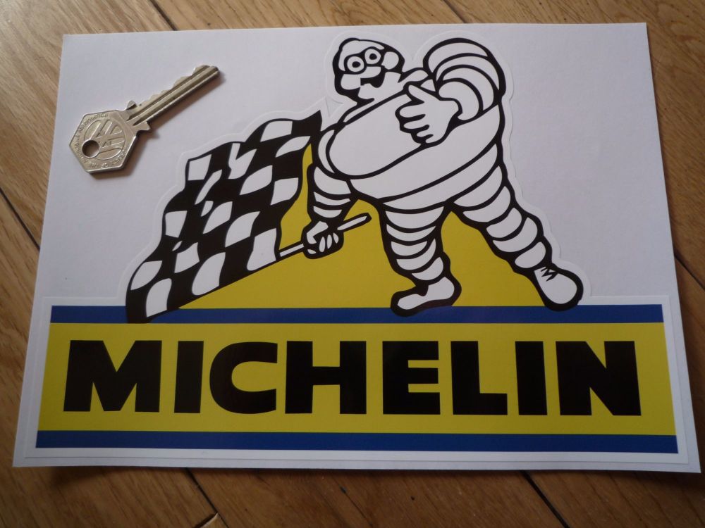 Michelin Bibendum with Chequered Flag Sticker. 8.5