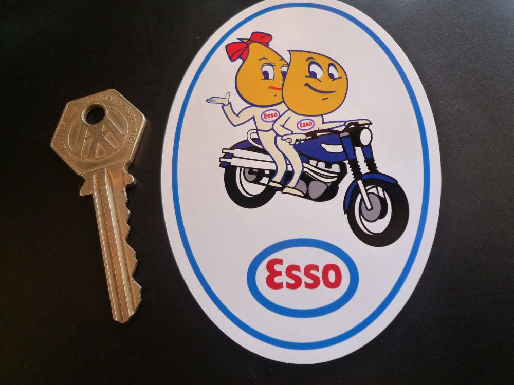 Esso Oil Drip Couple Triumph Scrambler Sticker. 4".