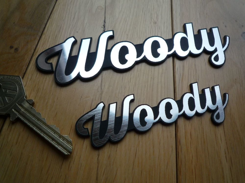 Woody Laser Cut Self Adhesive Car Badges.  5.5 & 3.75 inches