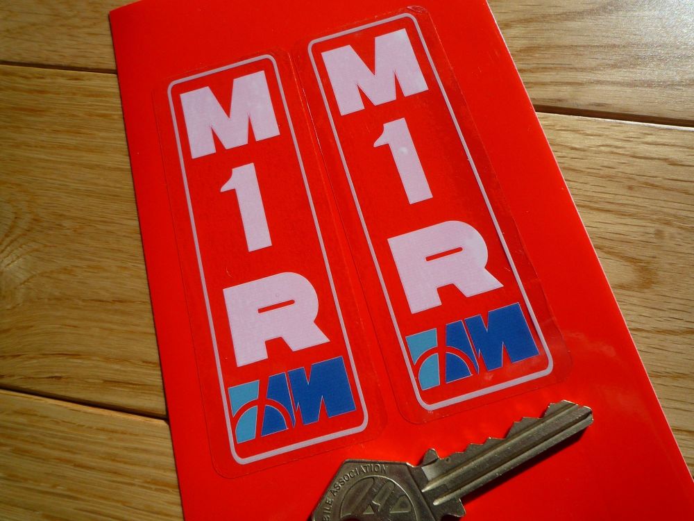 Marzocchi M1R Printed White & Blue on Clear Vinyl Stickers. 4.25" Pair.
