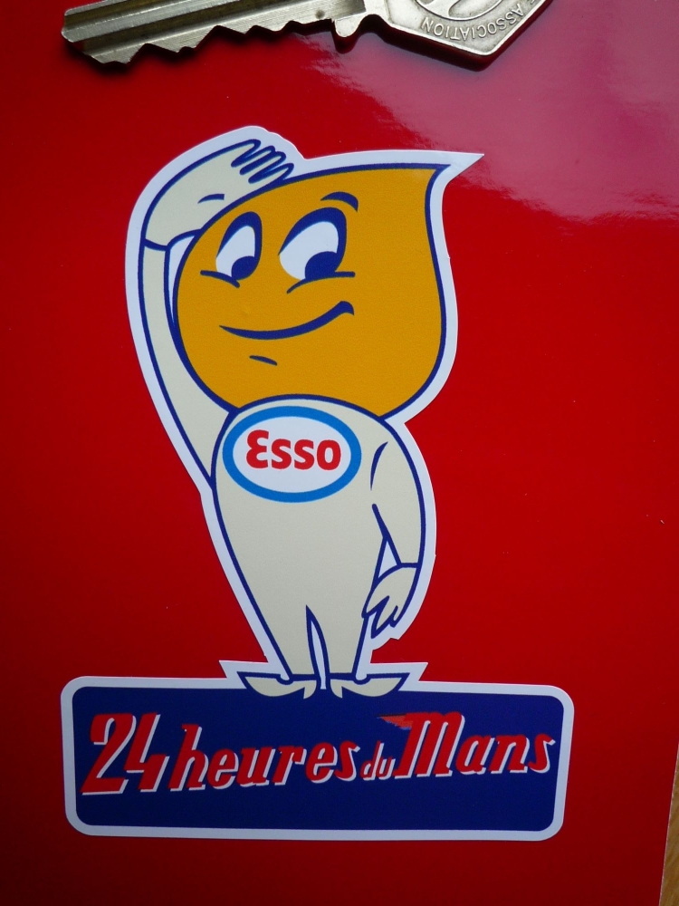 Esso Saluting Oil Drip Boy Le Mans 24 Hour Sticker. 4".