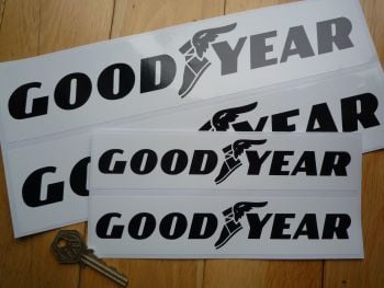 Goodyear Black on White Oblong Stickers. 8" or 12" Pair.