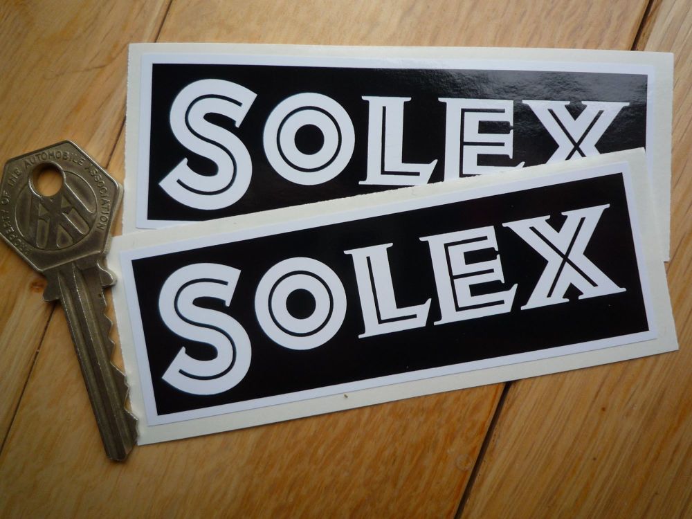 Solex Black & White Oblong Stickers. 4" Pair.
