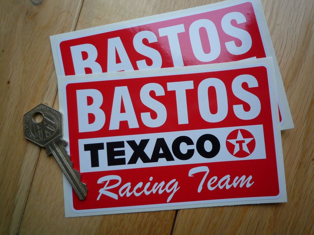 Texaco Bastos Racing Team Oblong Stickers. 5" Pair.