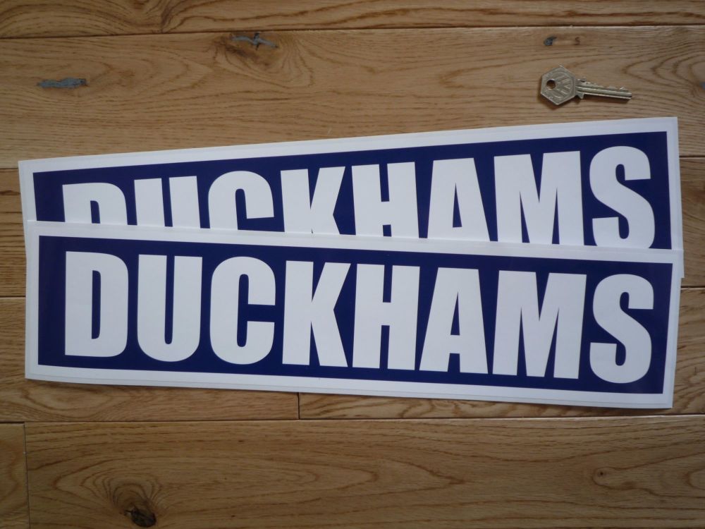 Duckhams Oil Classic Style Text White on Blue Oblong Stickers. 6" Pair.