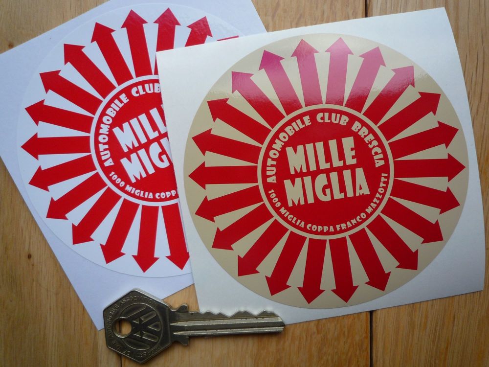 Mille Miglia Radial Arrows style Round Sticker. 3.75".