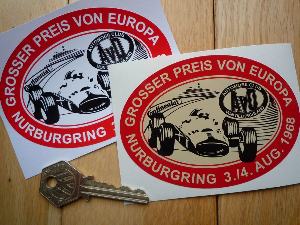 AvD Grosser Preis von Europa 1968 Nurburgring Sticker. 4.25".