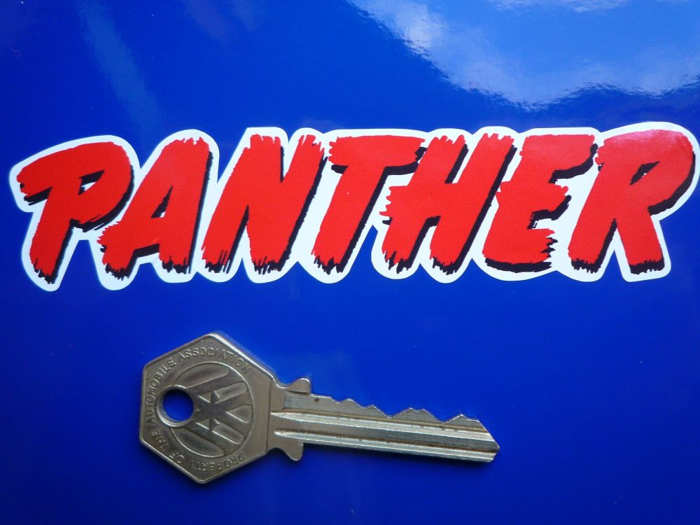 Panther Printed Red Text Stickers. 4.75" Pair.