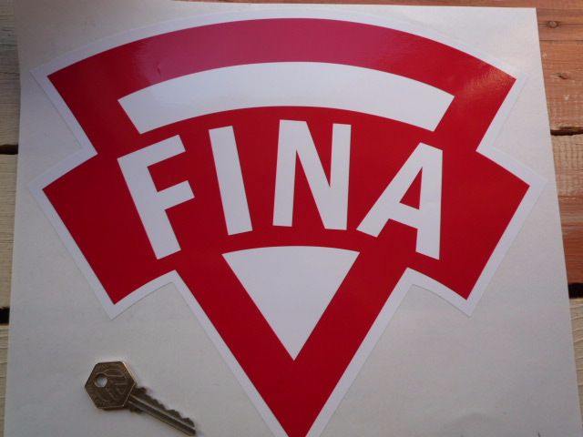 Fina Old Style. Red & White. Shaped Petrol Can Sticker. 12".