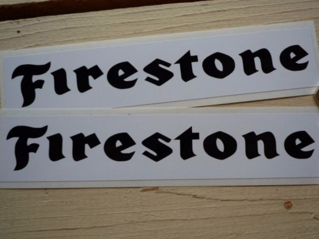Firestone Oblong Black on White Stickers. 14" or 16" Pair.