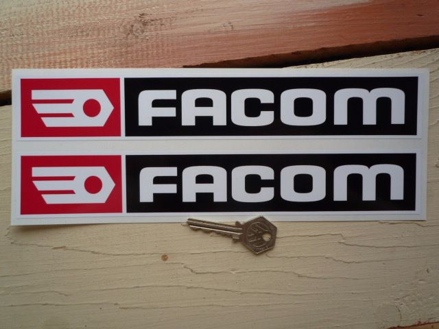 Facom Black, Red & White Oblong Stickers. 14" Pair.