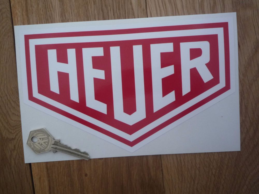 Heuer Plain Style Red & White Sticker. 10" or 12".
