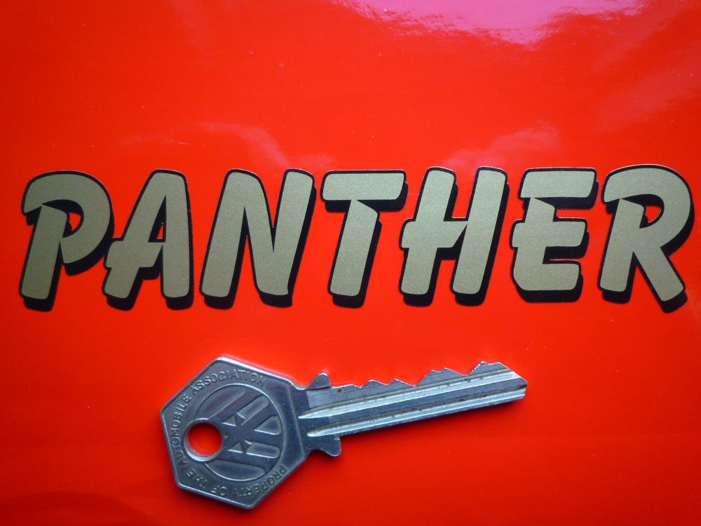 Panther Motorcycle Printed Black & Gold Text Stickers. 4.75" Pair.