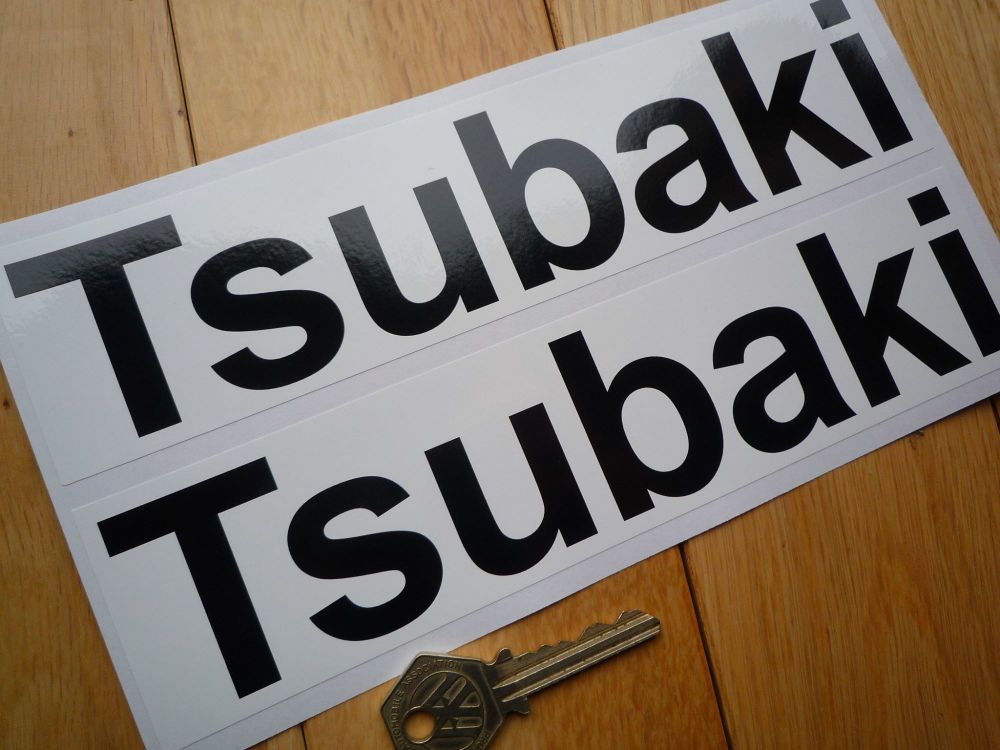 Tsubaki Black & White Regular Font Oblong Stickers. 8.75" Pair.
